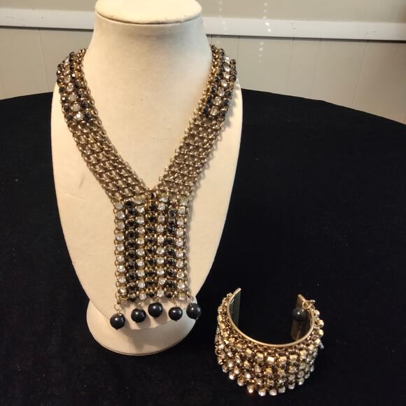 Iris Apfel & Bajalia Black & Clear Rhinestone Gold Toned Cuff Bracelet - Picture 10 of 14